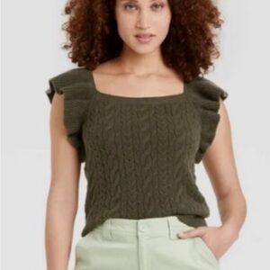 Square Neck Sweater Vest with Ruffles